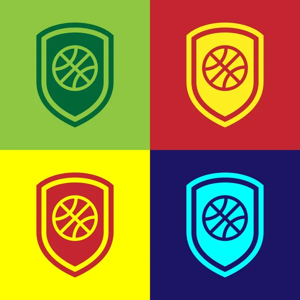 Cor Escudo Bola Basquete Dentro Ícone Isolado Fundo Cor Ilustração — Vetor de Stock