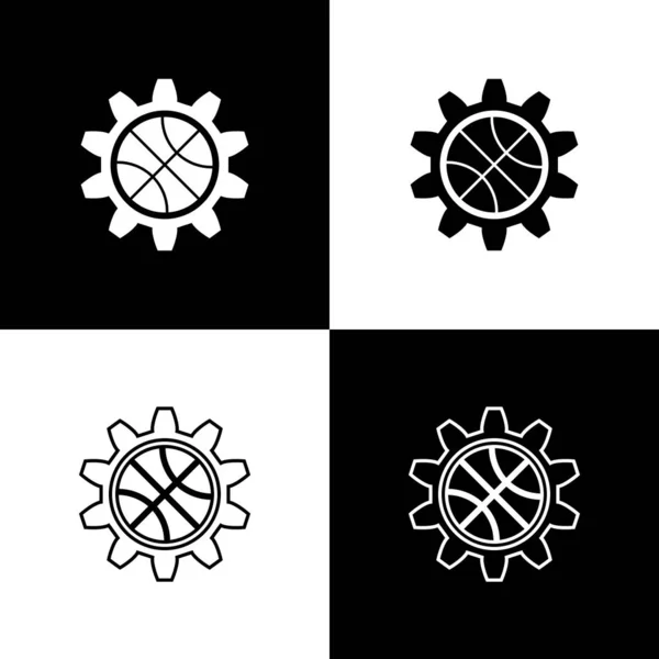 Set Icono de concepto de estrategia de planificación aislado sobre fondo blanco y negro. Formación y táctica de la copa de baloncesto. Ilustración vectorial — Vector de stock