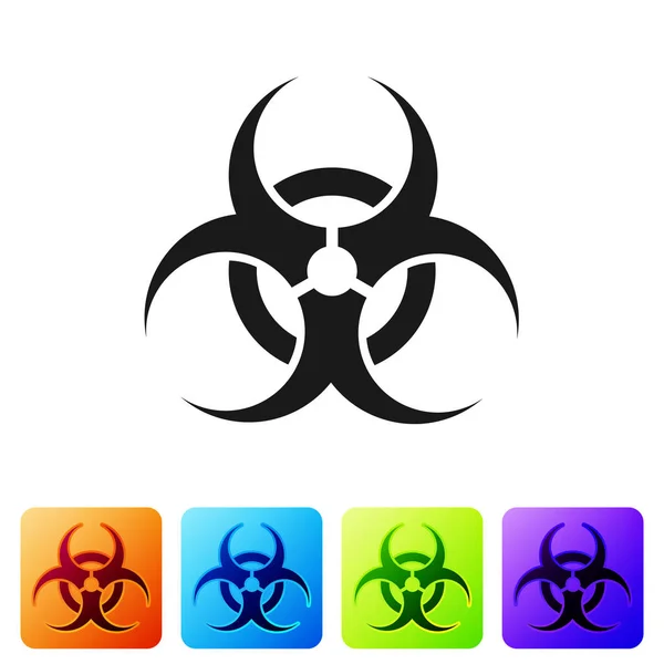 Fekete Biohazard szimbólum ikon elszigetelt fehér alapon. Állítsa ikonok színes négyzet gombok. Vektorillusztráció — Stock Vector