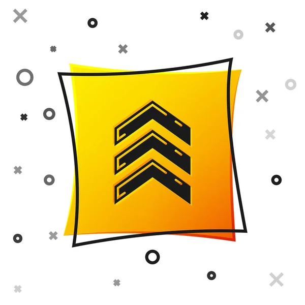 Ікона чорного військового рангу ізольована на білому тлі. Знак військового значка. Жовта квадратна кнопка. Векторний приклад — стоковий вектор