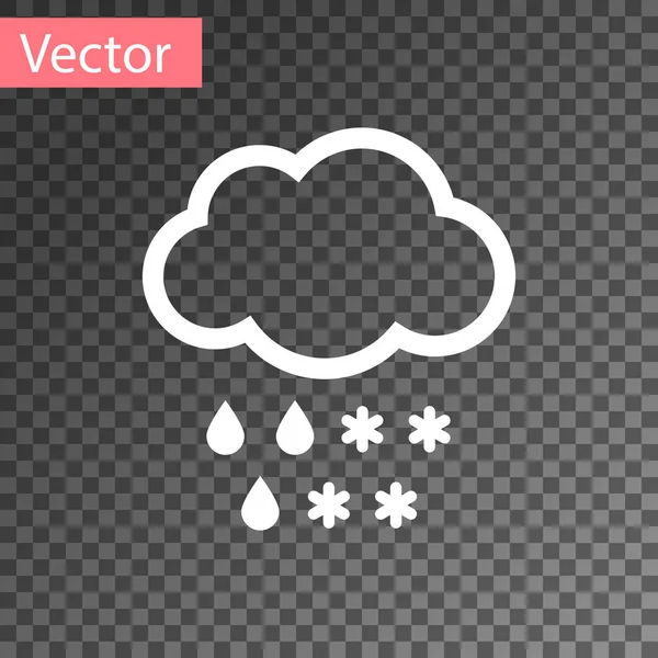 Nube Blanca con icono de nieve y lluvia aislado sobre fondo transparente. Icono del clima. Ilustración vectorial — Vector de stock