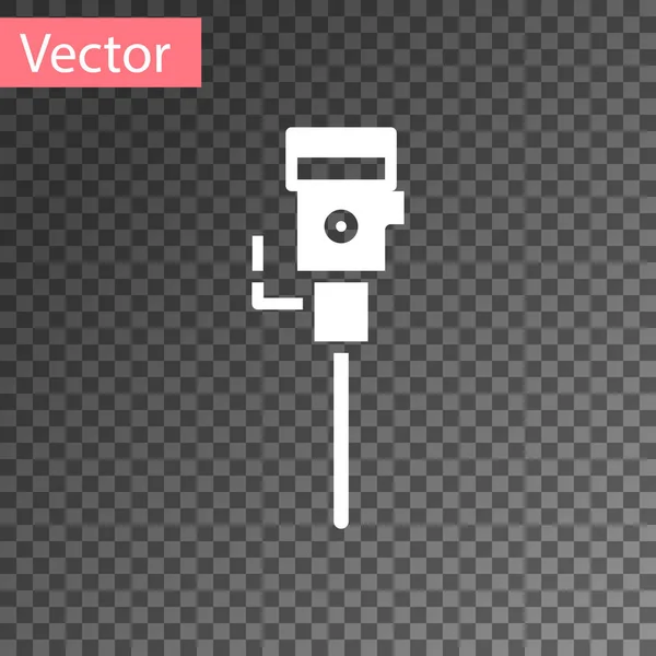 Bílá konstrukce jackhammer ikona izolované na průhledném pozadí. Vektorová ilustrace — Stockový vektor