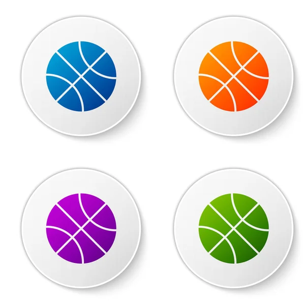 Cor Ícone de bola de basquete isolado no fundo branco. Símbolo desportivo. Definir ícones em botões de círculo. Ilustração vetorial — Vetor de Stock