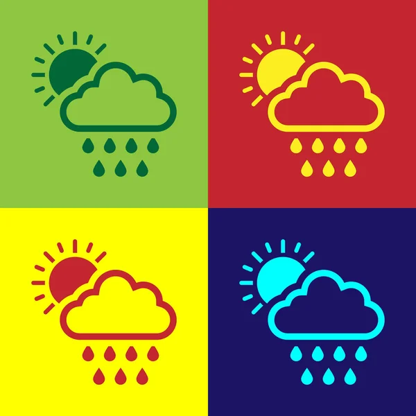Farbwolke Mit Regen Und Sonnensymbol Isoliert Auf Farbhintergrund Regenwolken Niederschlag — Stockvektor