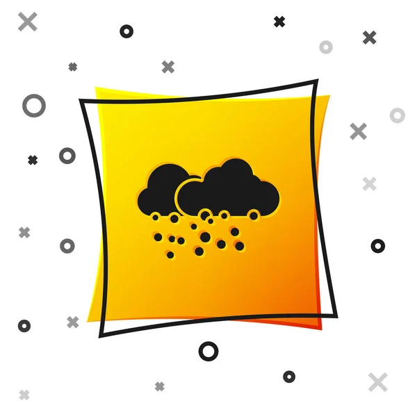 Nube negra con icono de nieve aislado sobre fondo blanco. Nube con copos de nieve. Icono de tiempo único. Signo de niebla. Botón cuadrado amarillo. Ilustración vectorial — Archivo Imágenes Vectoriales