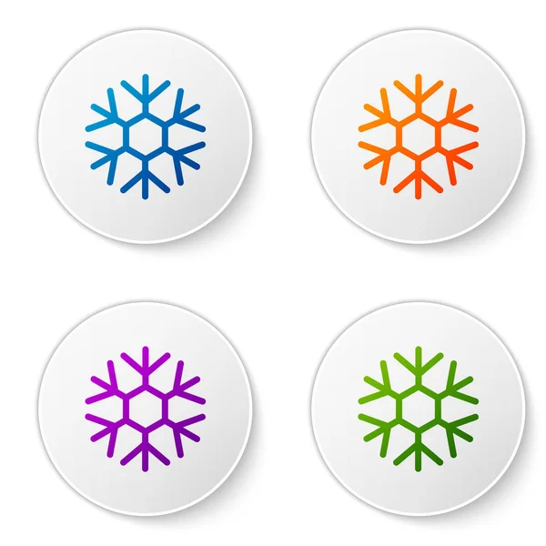 Beyaz arkaplanda renkli Kar Tanesi simgesi izole edildi. Simgeleri daire düğmelerine ayır. Vektör İllüstrasyonu — Stok Vektör