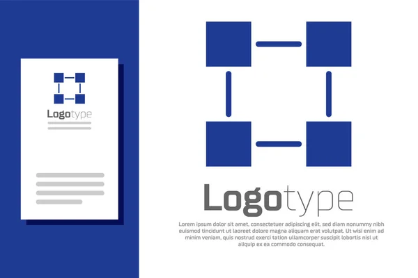 Icono de tecnología Blockchain azul aislado sobre fondo blanco. Datos criptomoneda. Negocio abstracto de tecnología de red de cadena de bloques geométricos. Elemento de plantilla de diseño de logotipo. Ilustración vectorial — Archivo Imágenes Vectoriales