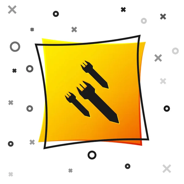 Schwarzes Raketensymbol isoliert auf weißem Hintergrund. gelber quadratischer Knopf. Vektorillustration — Stockvektor