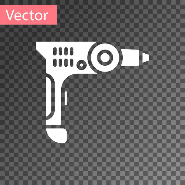 White Electric drill machine icon isolated on transparent background. Repair tool. Vector Illustration — Stock Vector