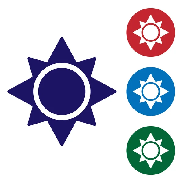 Ikona Blue Sun odizolowana na białym tle. Zestaw ikon kolorów w przyciskach koła. Ilustracja wektora — Wektor stockowy