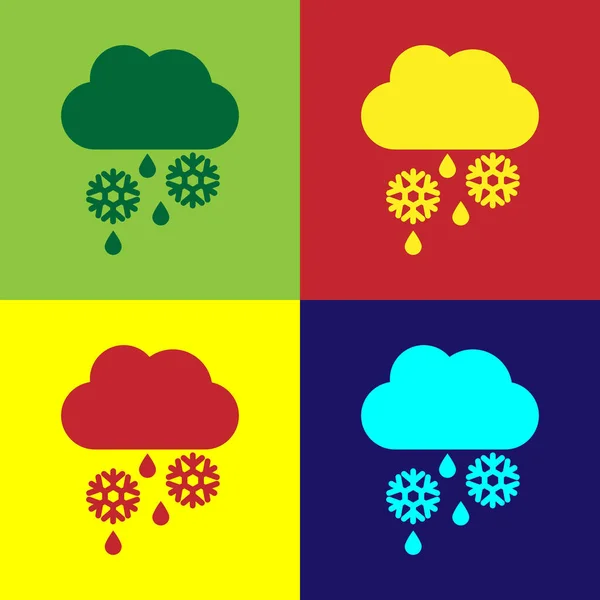 Farbwolke Mit Schnee Regen Und Mond Symbol Isoliert Auf Farbhintergrund — Stockvektor