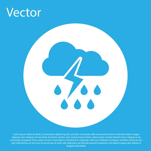 Nube Azul Con Lluvia Relámpago Icono Aislado Sobre Fondo Azul — Vector de stock