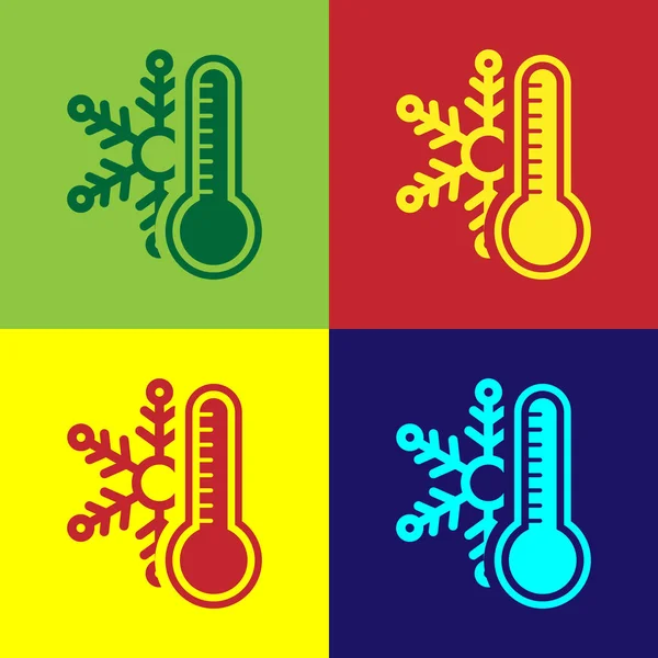 彩色温度计与雪片图标隔离的色彩背景 病媒图解 — 图库矢量图片