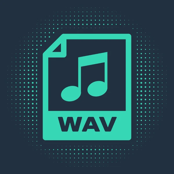 Green WAV file document. Download wav button icon isolated on blue background. WAV waveform audio file format for digital audio riff files. Abstract circle random dots. Vector Illustration — Stock Vector