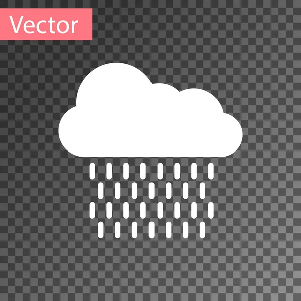 Λευκό σύννεφο με εικονίδιο βροχής απομονωμένο σε διαφανές φόντο. Βροχή σύννεφο βροχόπτωση με σταγόνες βροχής. Εικονογράφηση διανύσματος — Διανυσματικό Αρχείο