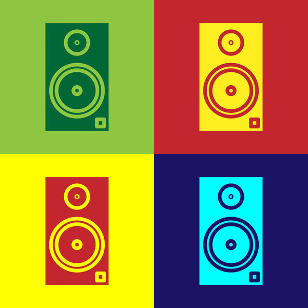 Color Stereo speaker icon isolated on color background. Sound system speakers. Music icon. Musical column speaker bass equipment.  Vector Illustration