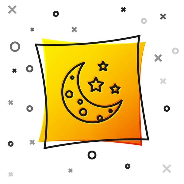 Lua Negra e estrelas ícone isolado no fundo branco. Botão quadrado amarelo. Ilustração vetorial — Vetor de Stock
