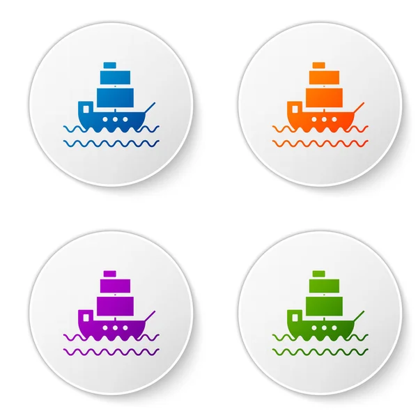Ícone de navio de cor isolado no fundo branco. Definir ícones em botões de círculo. Ilustração vetorial — Vetor de Stock