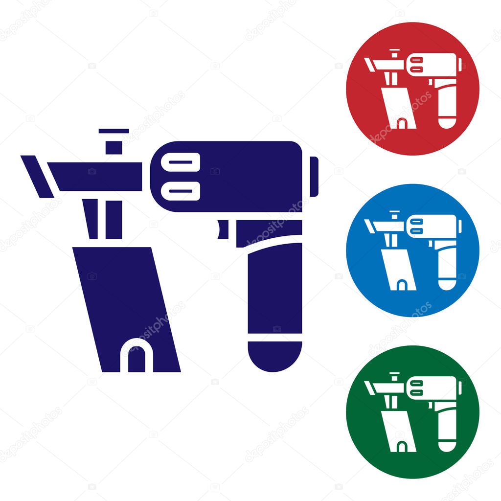 Blue Nail gun icon isolated on white background. Set color icons in circle buttons. Vector Illustration