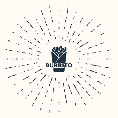 Gri Burrito simgesi bej arka planda izole edildi. Geleneksel Meksika fast food 'u. Soyut çember rastgele noktalar. Vektör İllüstrasyonu