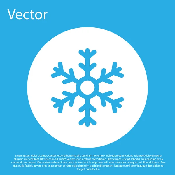 Icône Flocon Neige Bleu Isolé Sur Fond Bleu Bouton Rond — Image vectorielle