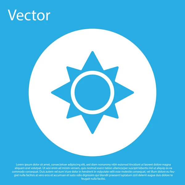 Icono Sol Azul Aislado Sobre Fondo Azul Botón Círculo Blanco — Vector de stock