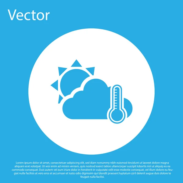 Blaues Thermometer Und Wolke Mit Sonnensymbol Auf Blauem Hintergrund Weißer — Stockvektor