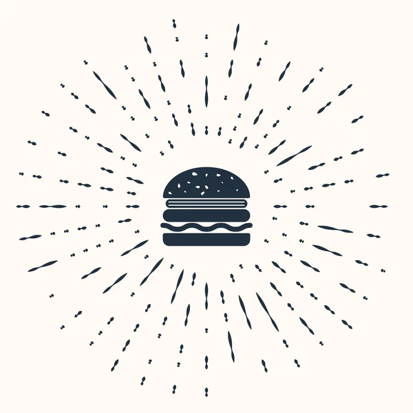 Icona Grey Burger Isolata Sfondo Beige Icona Hamburger Segno Panino — Vettoriale Stock