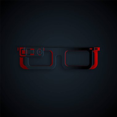 Siyah arkaplanda izole edilmiş gözlük simgesine monte edilmiş akıllı gözlükler. Giyilebilir elektronik, akıllı gözlüklü, kameralı ve ekranlı. Kağıt sanatı tarzı. Vektör İllüstrasyonu