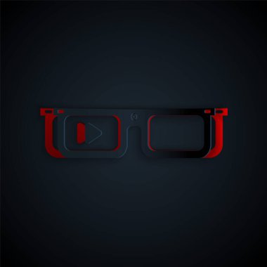 Siyah arkaplanda izole edilmiş gözlük simgesine monte edilmiş akıllı gözlükler. Giyilebilir elektronik, akıllı gözlüklü, kameralı ve ekranlı. Kağıt sanatı tarzı. Vektör İllüstrasyonu