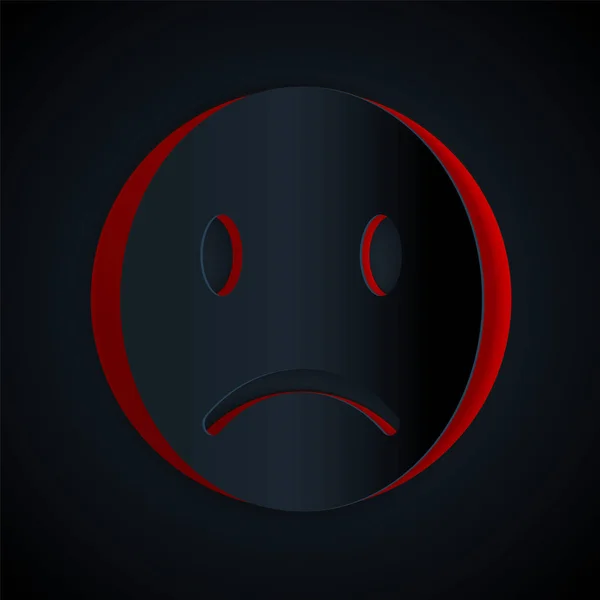 Corte Papel Icono Sonrisa Triste Aislado Sobre Fondo Negro Cara — Vector de stock