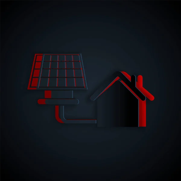 Casa Corte Papel Con Icono Panel Solar Aislado Sobre Fondo — Archivo Imágenes Vectoriales