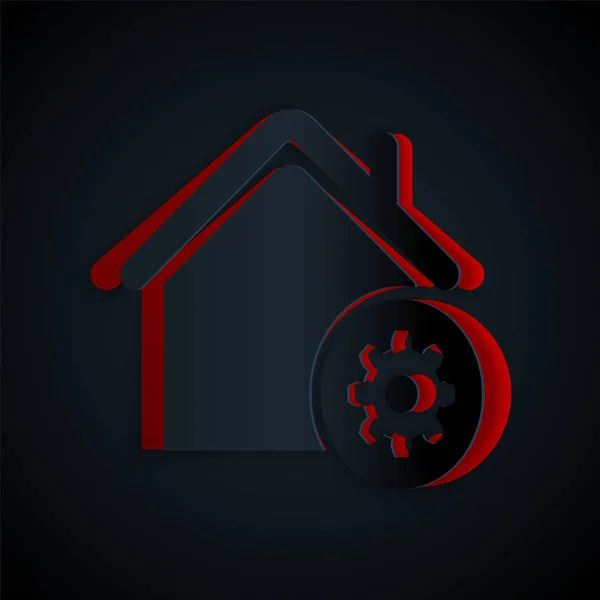 Taglio Carta Icona Delle Impostazioni Smart Home Isolata Sfondo Nero — Vettoriale Stock