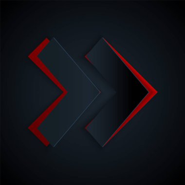 Kağıt kesiği Ok simgesi siyah arkaplanda izole edildi. Yön Arrowhead sembolü. Navigasyon işaretçisi işareti. Kağıt sanatı tarzı. Vektör İllüstrasyonu