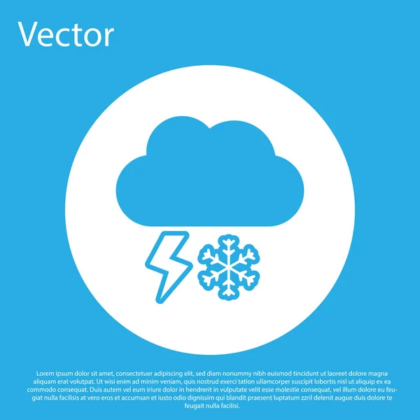 Nuvola Blu Con Neve Icona Fulmine Isolato Sfondo Blu Nuvola — Vettoriale Stock