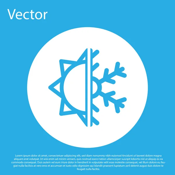 Голубой Горячий Холодный Символ Иконка Солнца Снежинки Выделены Синем Фоне — стоковый вектор