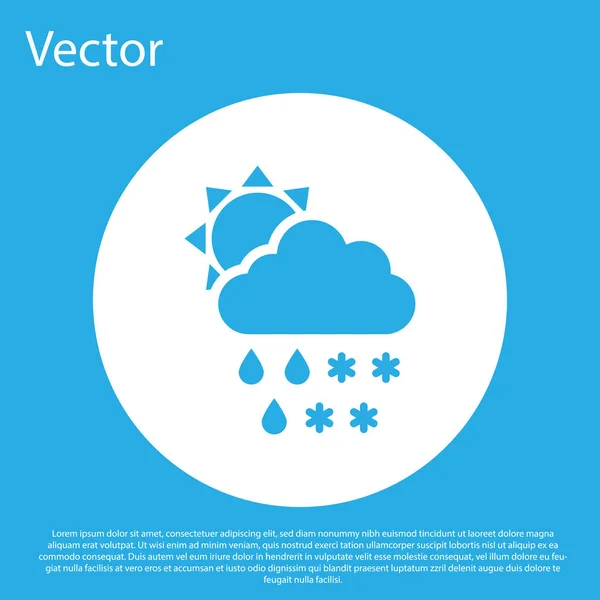 Nube Azul Con Icono Nieve Lluvia Aislado Sobre Fondo Azul — Vector de stock