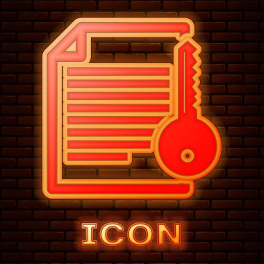Parlayan neon Smart sözleşme simgesi tuğla duvar arka planda izole. Blockchain teknolojisi, kripto para madenciliği, bitcoin, altcoins, dijital para piyasası. Vektör İllüstrasyonu