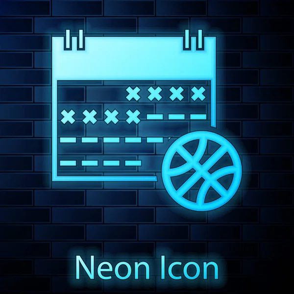 Świecący Neon Koszykówka Ikonę Kalendarza Sportowego Izolowane Tle Ściany Cegły — Wektor stockowy