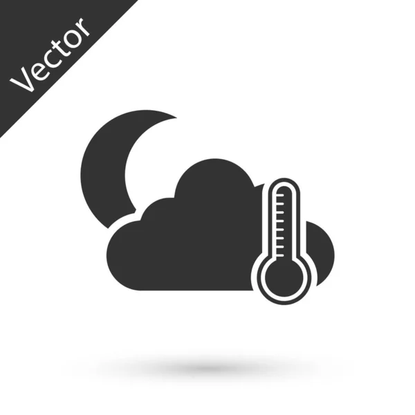 Grey Thermometer Cloud Moon Icon Isolated White Background Vector Illustration — Stock Vector