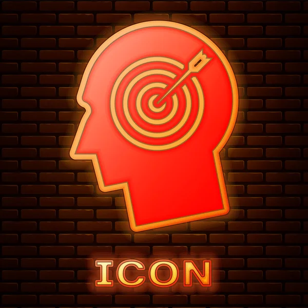 Glowing Neon Head Hunting Concept Icon Isolated Brick Wall Background — Stock Vector