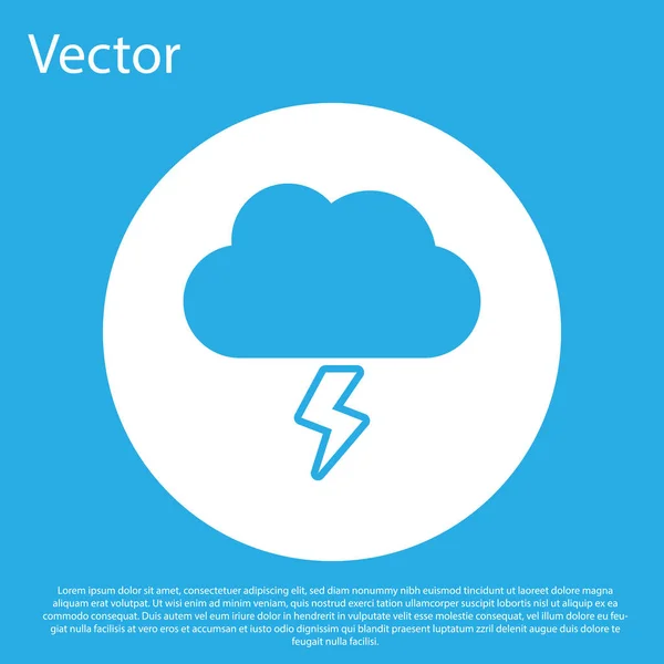 Icono Tormenta Azul Aislado Sobre Fondo Azul Nube Relámpago Icono — Vector de stock