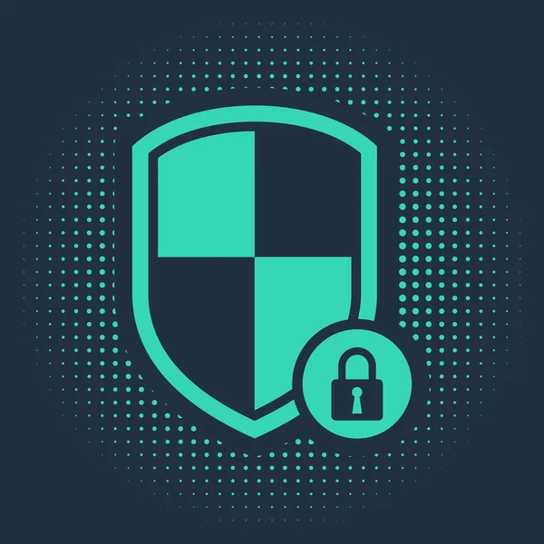 Zelený Štít Zabezpečení Ikonou Zámku Izolované Modrém Pozadí Ochrana Bezpečnost — Stockový vektor