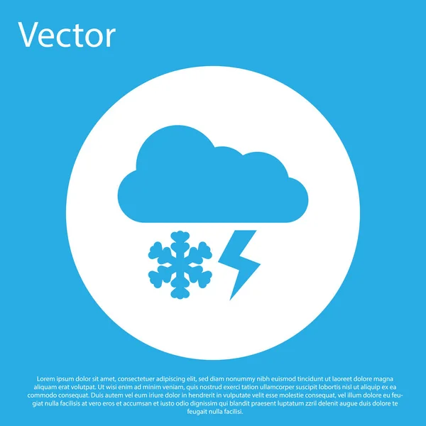 Blaue Wolke Mit Schnee Und Blitz Symbol Auf Blauem Hintergrund — Stockvektor