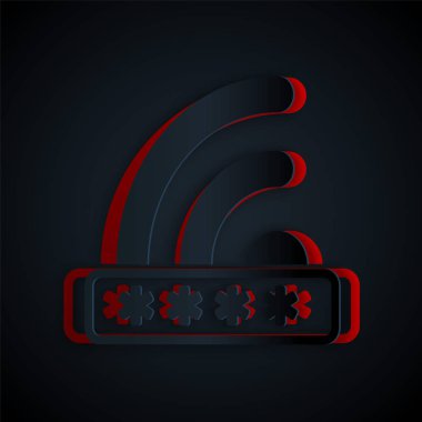 Kağıt kesiği Wifi kilit simgesi siyah arka planda izole edildi. Şifre kablosuz ağ sembolü. Kablosuz ağ simgesi. Karı bölgesi. Sınırlı erişim. Kağıt sanatı tarzı. Vektör İllüstrasyonu