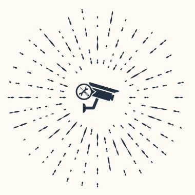 Gri güvenlik kamerası, tornavida ve İngiliz anahtarı ikonu bej arka planda izole edilmiş. Ayarlama, servis, ayar, bakım, onarım, onarım. Soyut çember rastgele noktalar. Vektör İllüstrasyonu