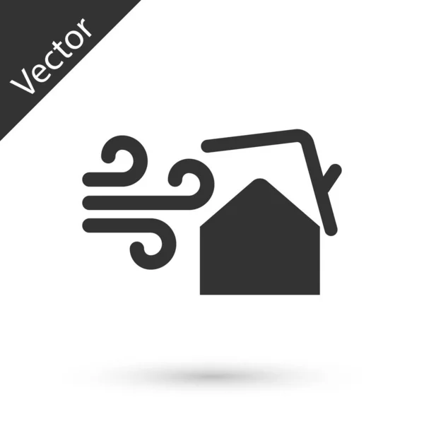 Tornado Gris Arremolinado Daña Icono Techo Casa Aislado Sobre Fondo — Vector de stock