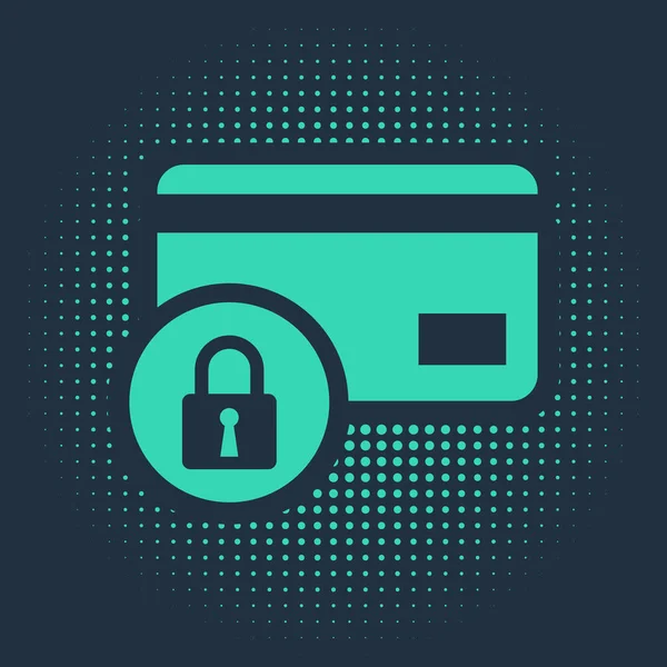 Πράσινη Πιστωτική Κάρτα Εικονίδιο Κλειδώματος Που Απομονώνεται Μπλε Φόντο Κλειδωμένη — Διανυσματικό Αρχείο