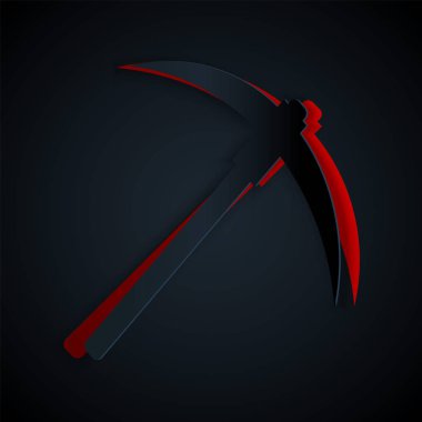 Kağıt kesiği Kazma simgesi siyah arkaplanda izole edildi. Engelleme teknolojisi, kripto para madenciliği, bitcoin, dijital para piyasası, kripto para cüzdanı. Kağıt sanatı tarzı. Vektör İllüstrasyonu
