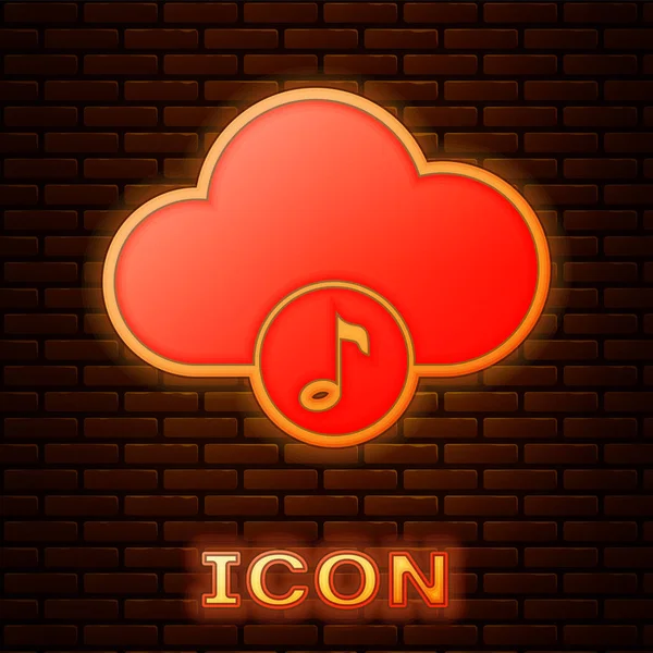 Gloeiende Neon Muziek Streaming Service Icon Geïsoleerd Bakstenen Muur Achtergrond — Stockvector